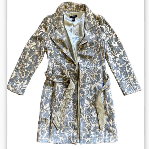 SOLD NWOT Y2K Arden B. Tapestry Pea Coat Women’s L Belted Trench Iced Blue Green - Picture 3 of 10